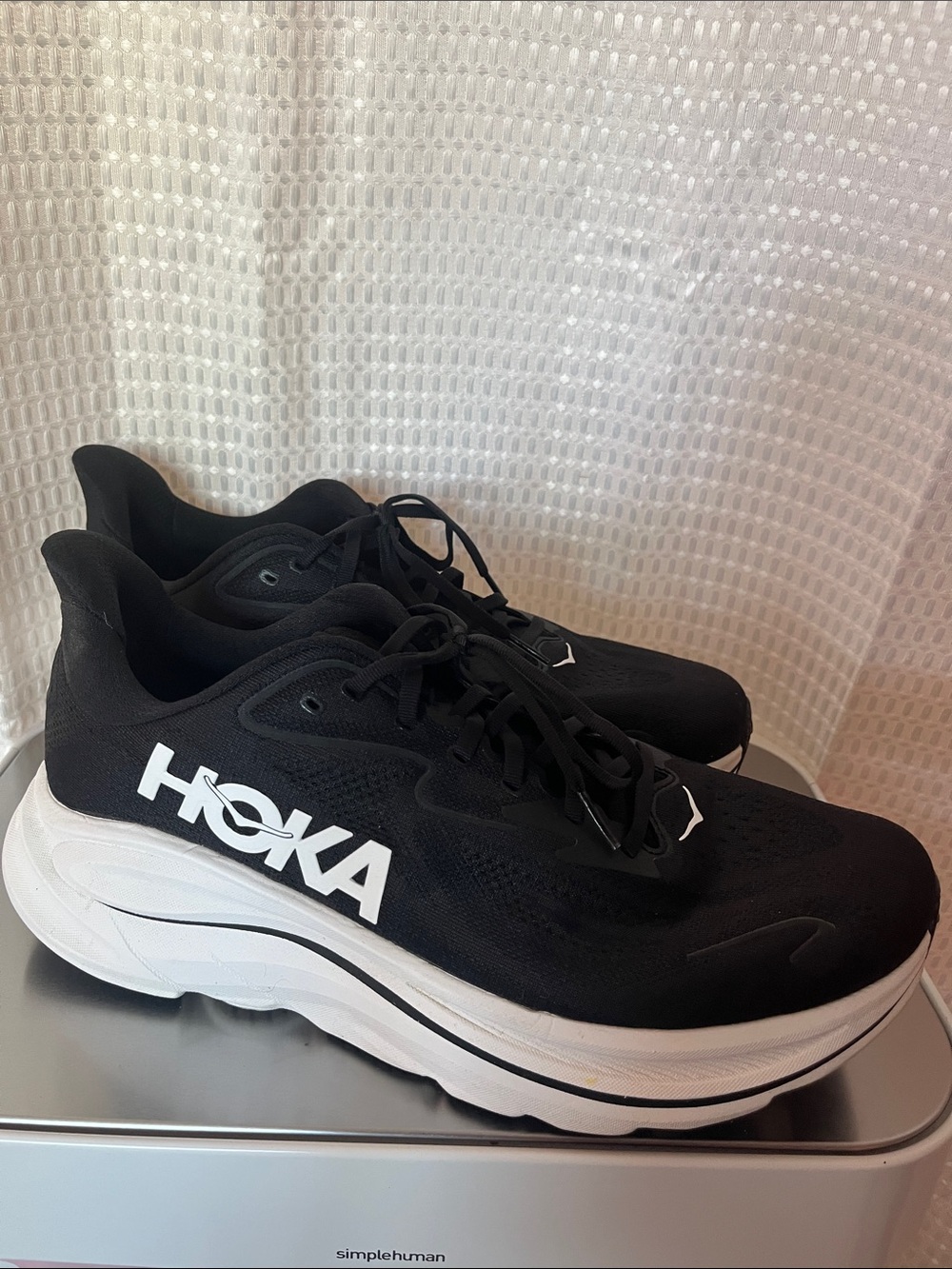 HOKA Clifton 10 Running Shoes Black White Men's 13D Road Trainer 1162030